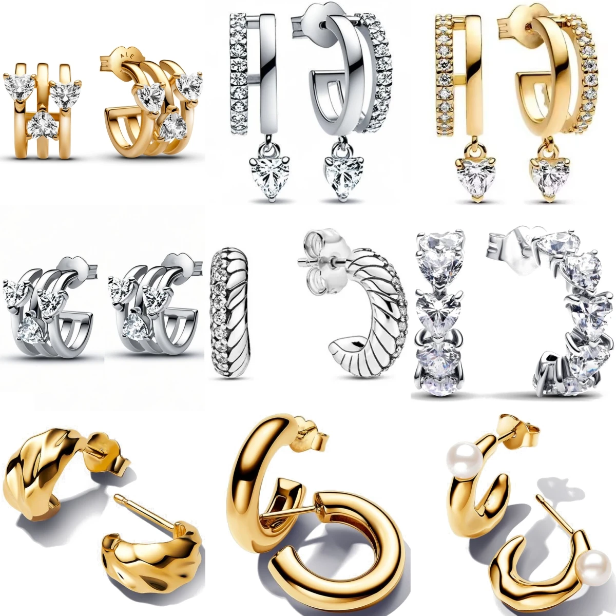 925 Sterling Silver Hoop Earrings Set Zircon Inlaid/Hollow/Textured Design Hypoallergenic Vintage Trendy Jewelry for Women Gift