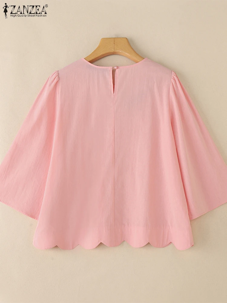 2025 Women Summer Embroidery Floral Blouses ZANZEA Casual Shirts O Neck 3/4 Sleeve Blusas Female Work OL Tops Oversize Chemise