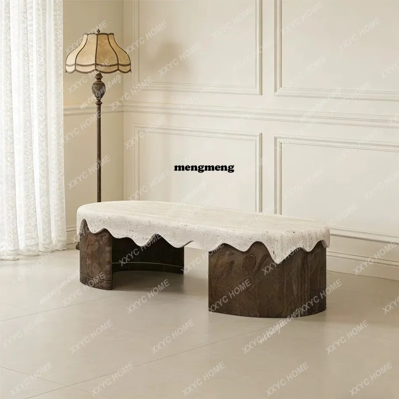 AA marble coffee table solid wood cloud special-shaped edge table designer living room corner table cream wind