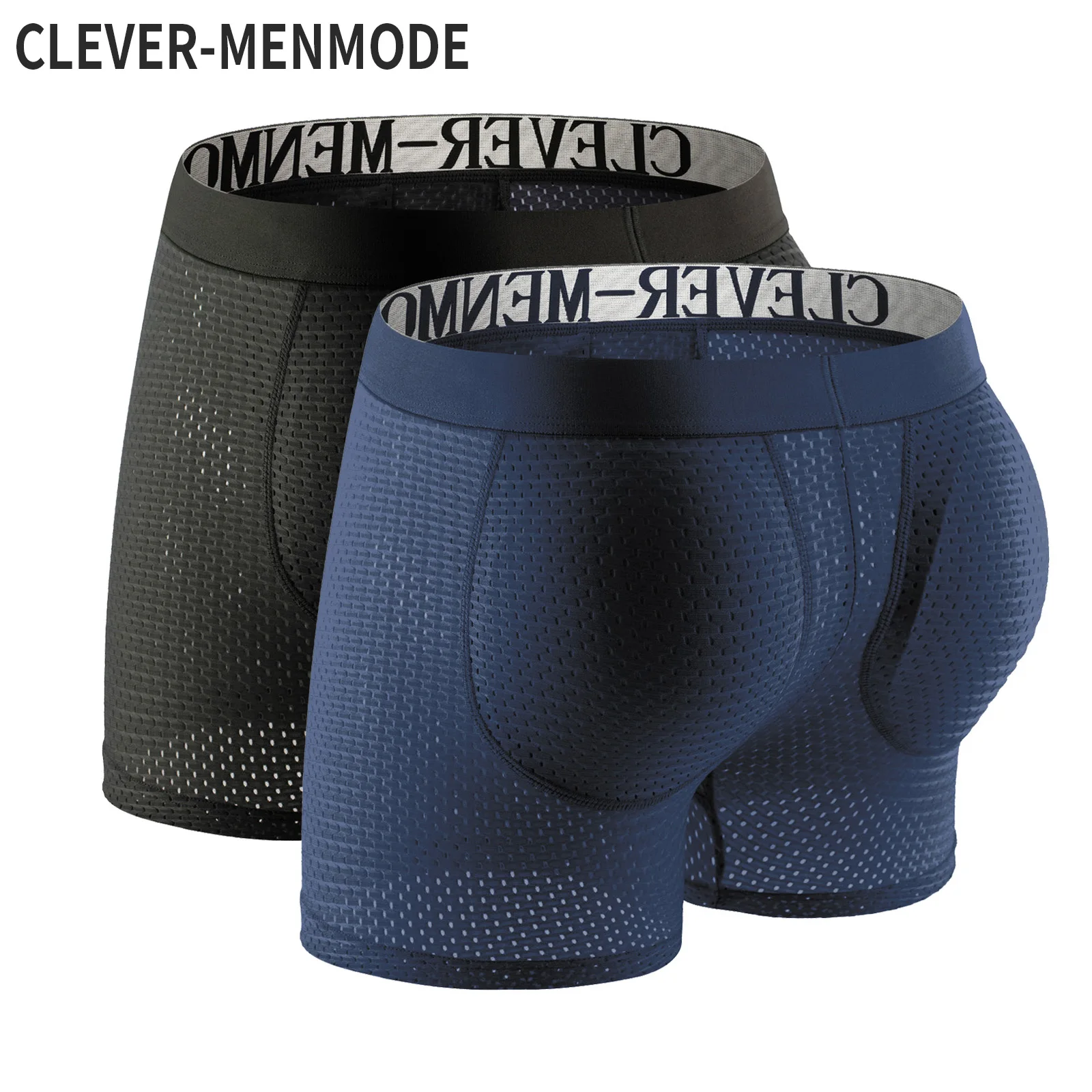 

CLEVER-MENMODE 2pcs/ Kit Padded Boxer Underwear Men Sexy Mesh Push Up Pad Boxershorts Butt Lifter Penis Pouch Underpants