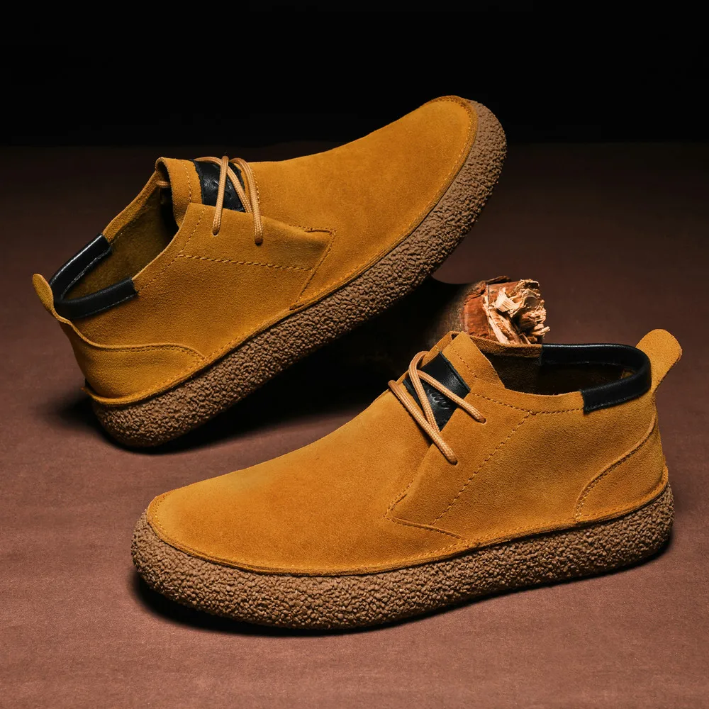 Men's Luxury Brand Boots Brown Classic 100% Handmade Cowhide Suede Short Boots Outdoor Casual Sports Shoes Plus Size：38-48