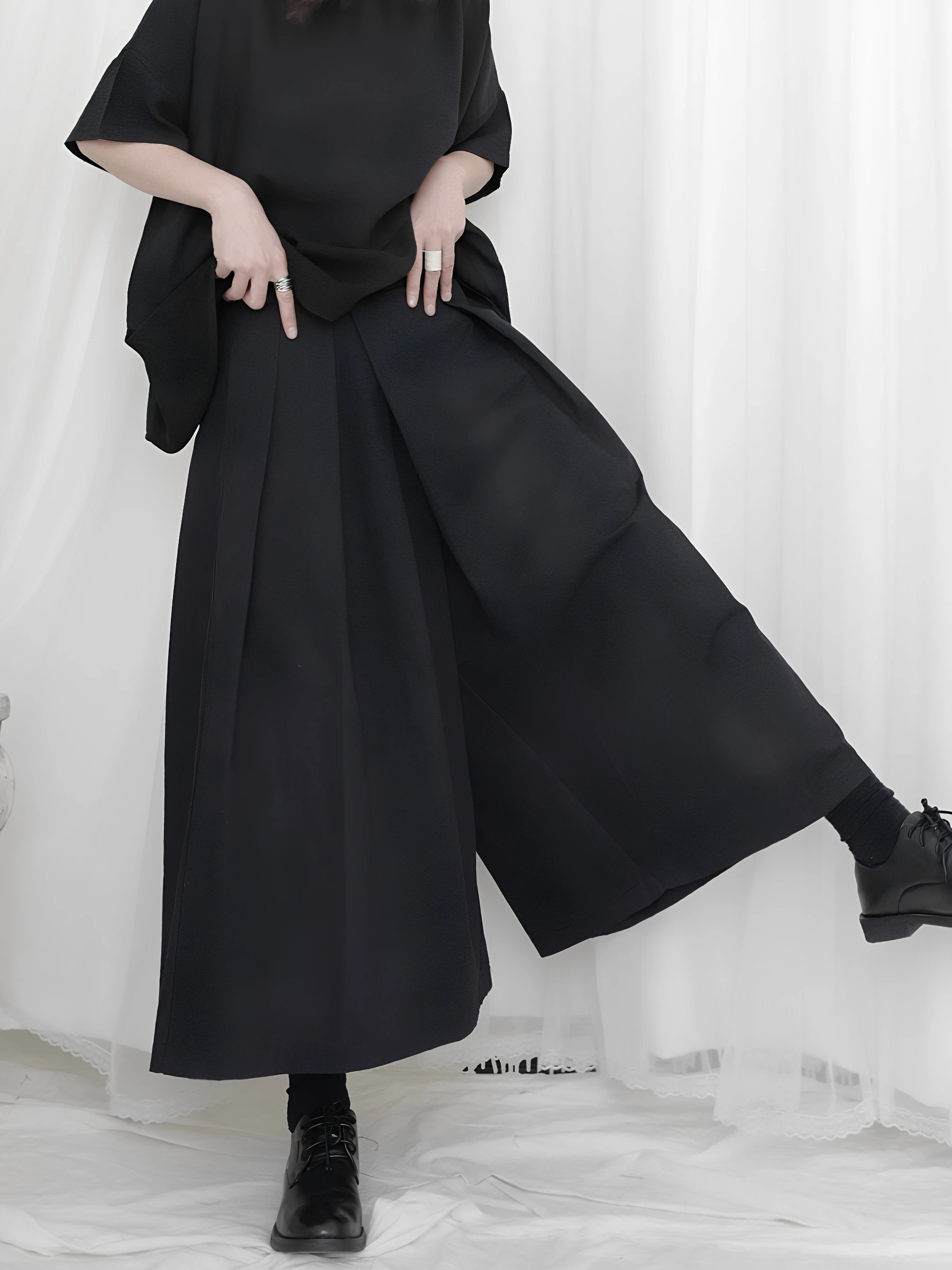 High Waist Loose Wide Leg Pants Skirt Pants Women's Autumn Casual Pants Asymmetrical Dark Style Seven-Foot Length