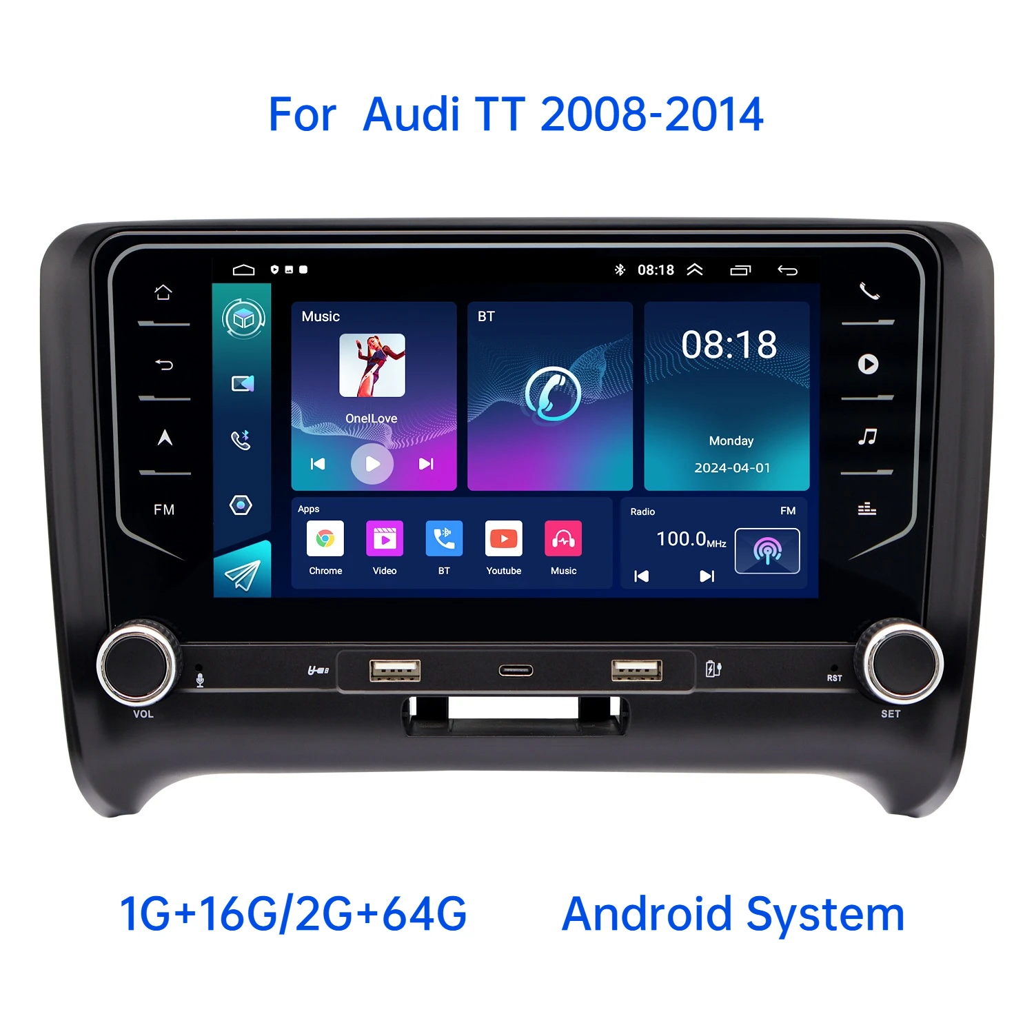 

For Audi TT 2008-2014 Car Multimedia Player with 7 "Touch Screen Wireless Carplay MP5 Player GPS Navigation Audio and Video