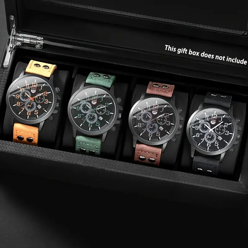 4 Pcs/Set Calendar Fashion Business Casual Quartz Watches for Men's Party or as a perfect gift for men.
