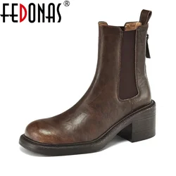 FEDONAS Designer Thick Heel Women Ankle Boots Fashion Genuine Leather Shoes Autumn Winter Ladies Elegant Short Booties