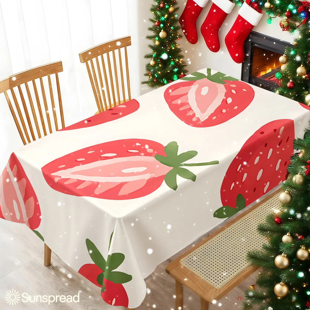 Red Strawberry Beige Table Cloth Waterproof Tablecloth Spill Proof Table Cloth, Wipe Clean Table Cloth for Dining Camping