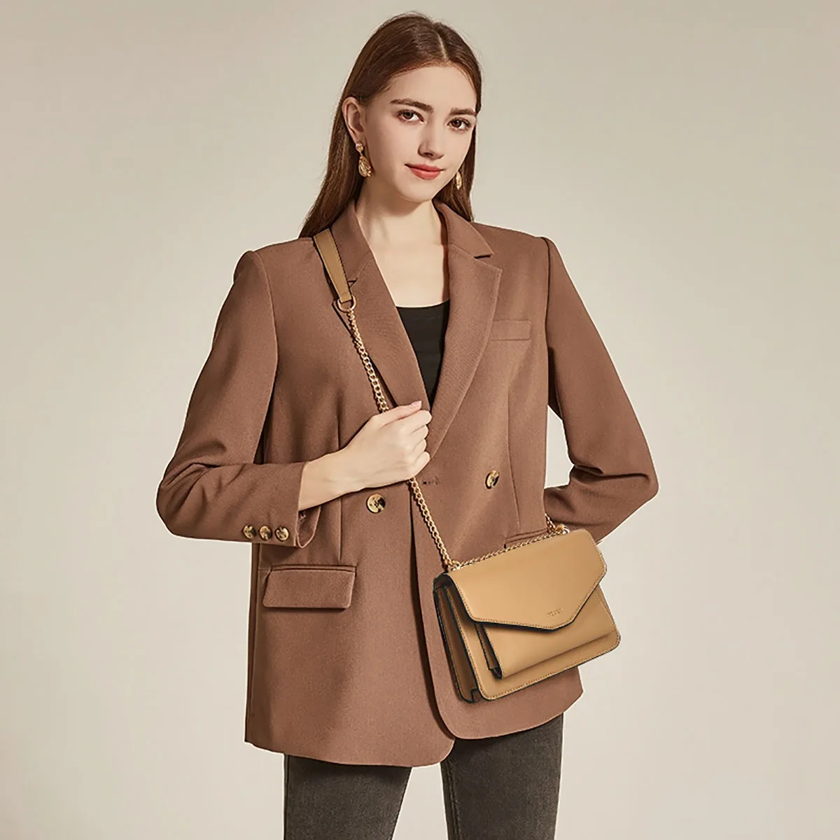 FOXER 2026 Spring Summer New Women's Chain Crossbody Bag PU Leather Minimalist Small Bag Versatile Shoulder Bag Casual Handbag