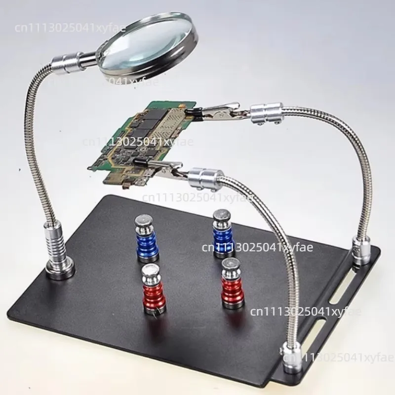 10X Soldering Magnifier Desktop Station with PCB Holder & Flexible Metal Arms Helping Hands Loupe