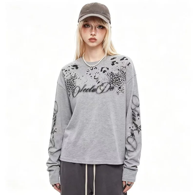 Luxury Design Y2K Men Women Long Sleeve T Shirt 235G Cotton Print Graphic Tee Loose Streetwear Long Sleeve Tops Couple Pullover