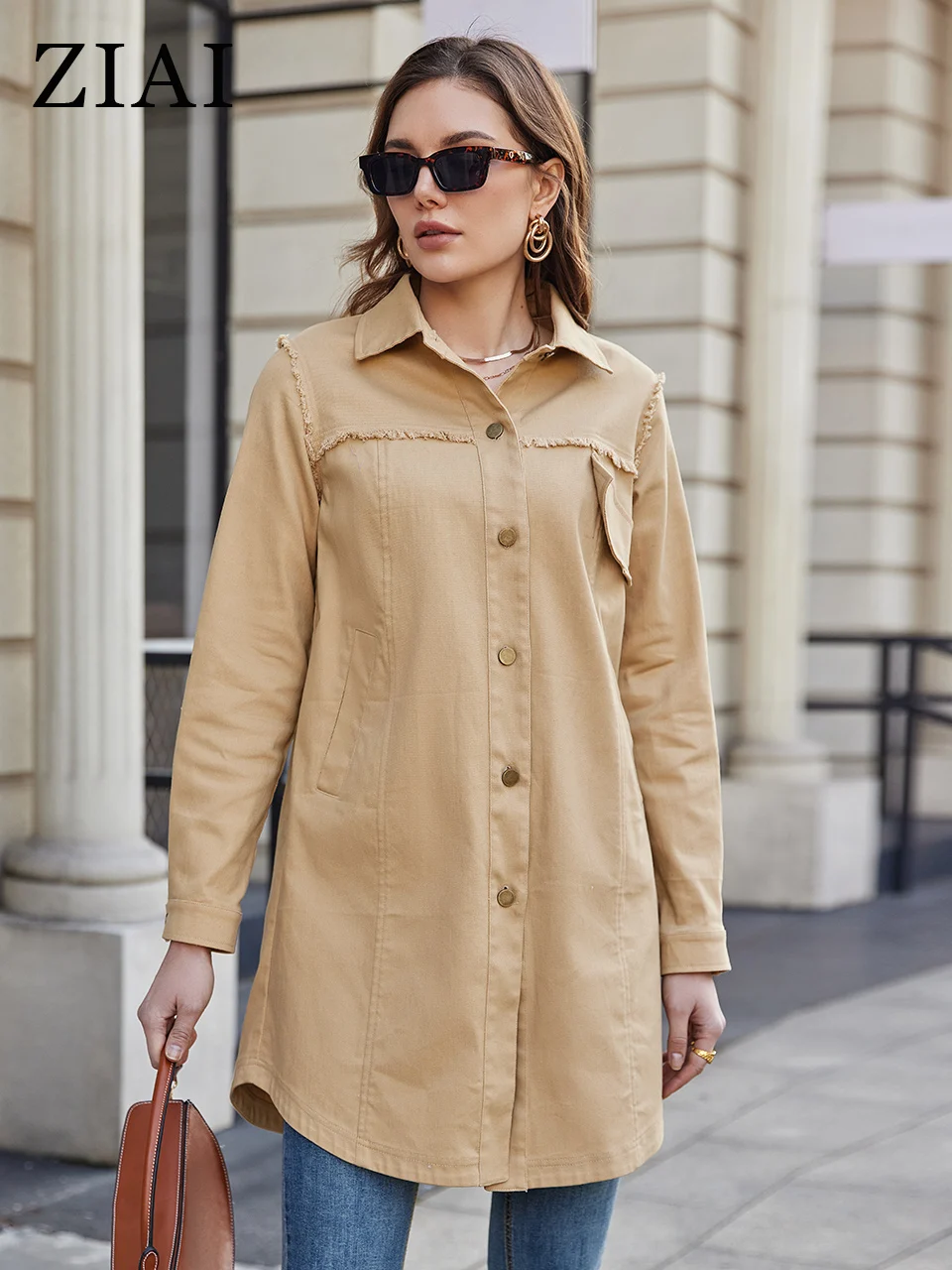 

ZIAI Women's spring jacket 2023 Long Fashion shirt coat Spring and summer thin coat Buttons Casual new in outerwears ZS-20354