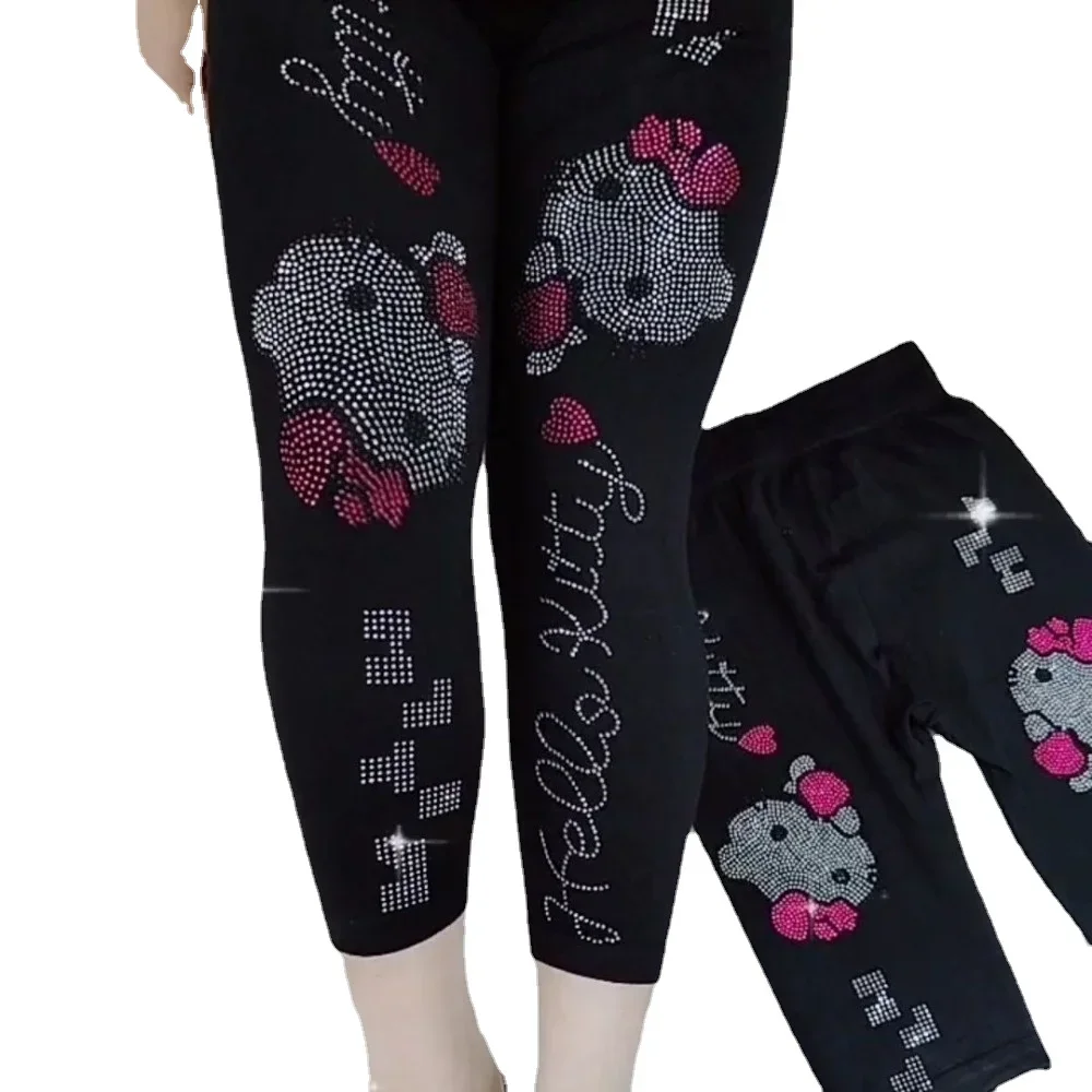 High-Waist Diamond Cropped Pants Cartoon Rhinestone Leggins Perfect Gift for Girls - Women's Leggings Thin Large Size Slimming 1