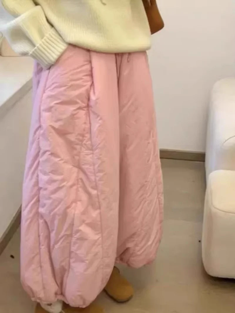 Pantalones de talla grande para mujer, pantalones de pierna ancha con cintura elástica japonesa, pantalones cálidos con cordón para otoño e invierno W924 ﻿