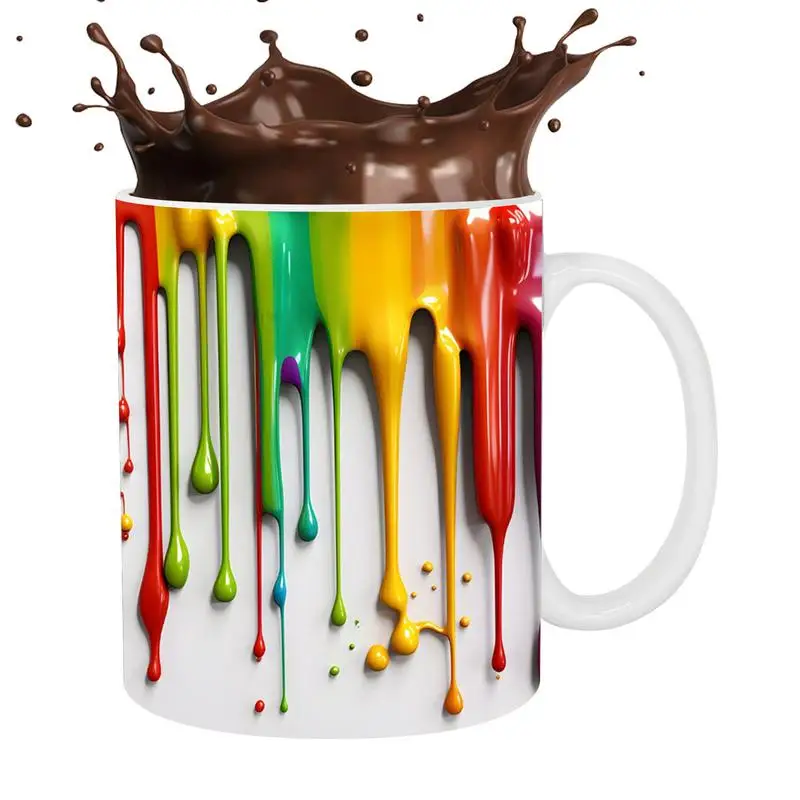 3D Rainbow Mugs 3D Visual Rainbow Ceramic Milk Cup Creative Drinking Supplies with Handle Decorative Household Milk Mug for Hot