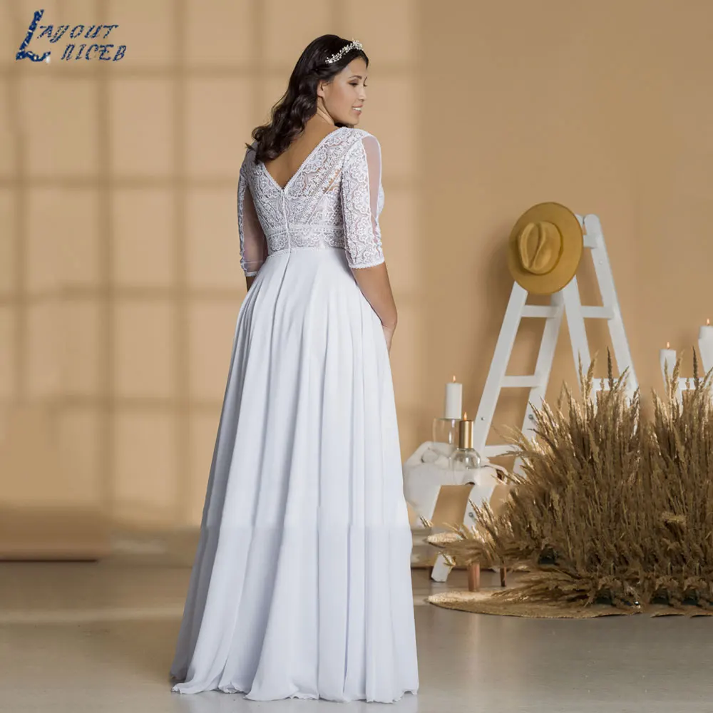 NICEB-Vestido De Novia clásico con cuello en V, prenda De vestir De gasa con manga De tres cuartos, corte en A, talla grande, 2024NICEB-Vestido De Novia clásico con cuello en V, prenda De vestir De gasa con manga De tr