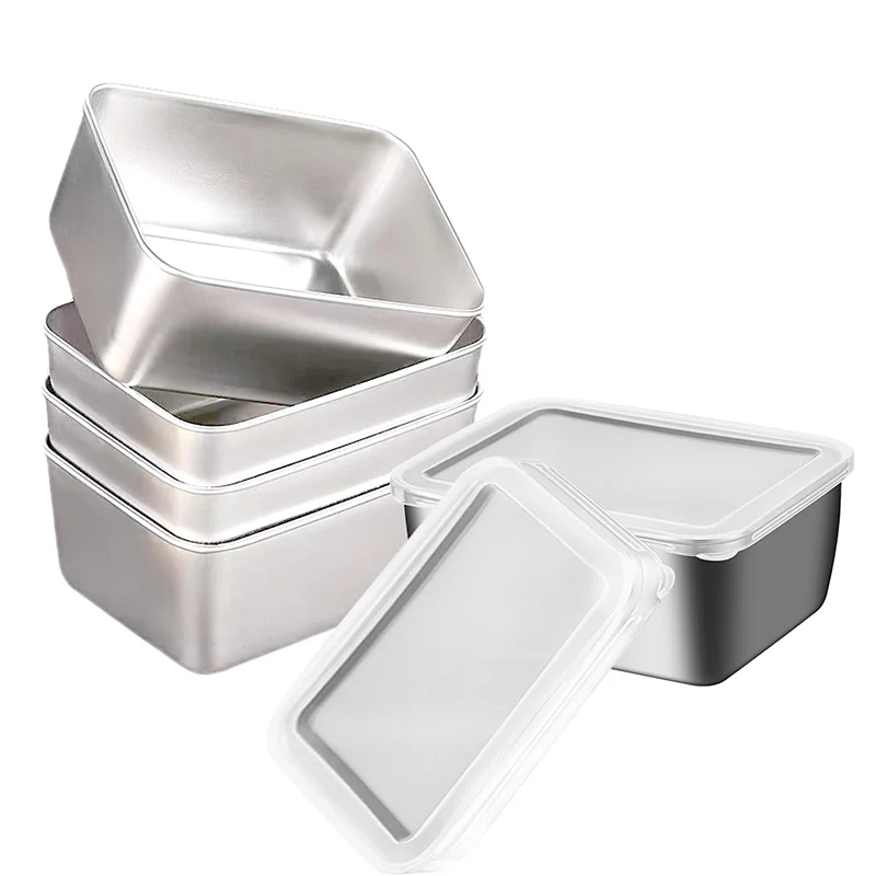 Stainless Steel Snack Container with Lids Rectangle Airtight Food Storage Container Preservation Bento Food Box Picnic Tools