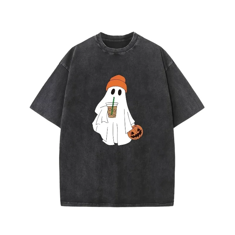 

Halloween Ghost T Shirt Women Oversized Cute Coffee Cup Pumpkin Graphic Tee Spooky Vibe Casual Streetwear Funny Fall Top 2025