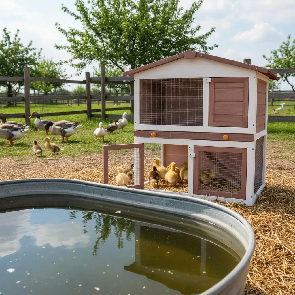 Brauner Holz-Kaninchenstall für draußen mit 3 Türen, 2 Ebenen, Rampe, wasserdichtem Dach und ausziehbarem Tablett für Kaninchen – Detail 6