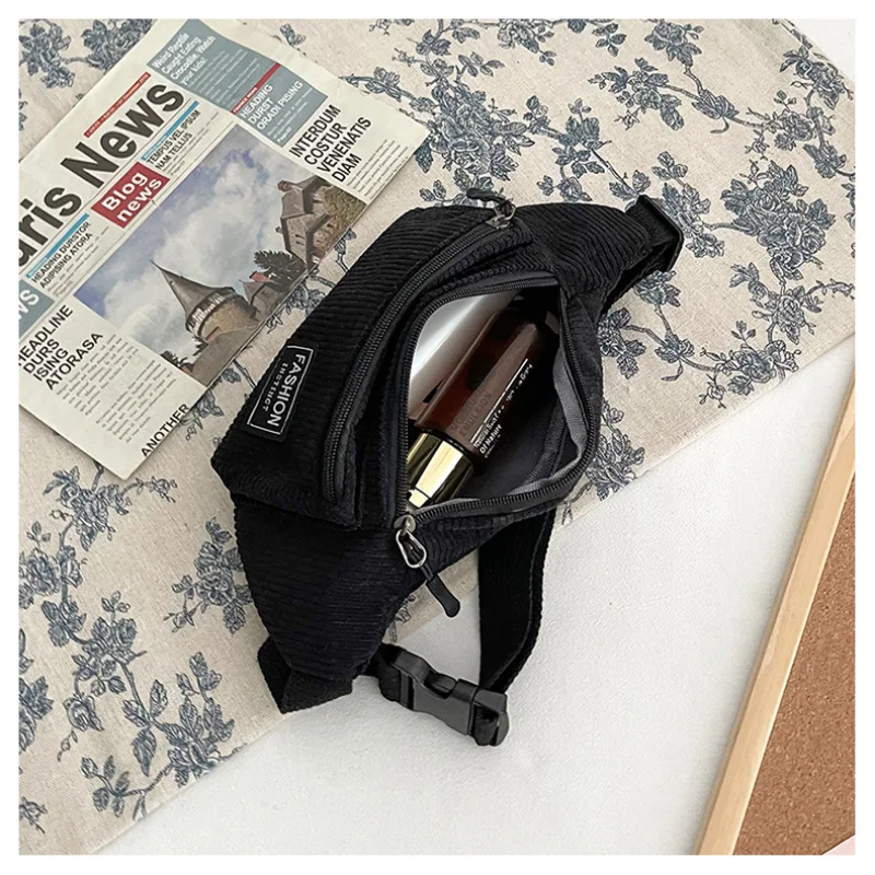 Corduroy Women\'s Waist Bag Small Canvas Ladies Casual Shoulder Crossbody Bags Fashion Fanny Pack Female Solid Color Chest Bag