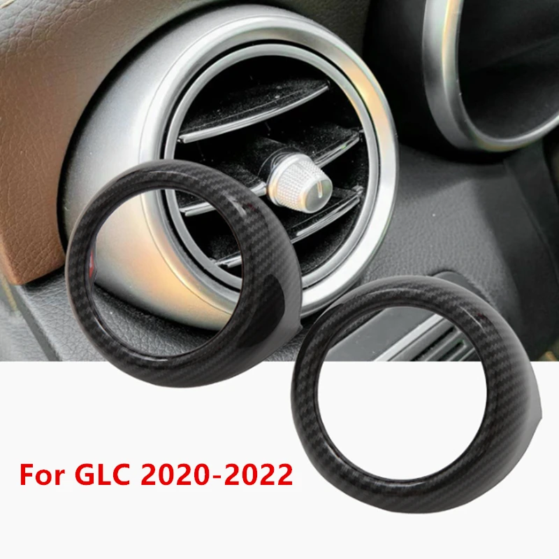 Car Styling Front Air Conditioning Vents Rings Decor Cover Trim Carbon Fiber Color For Mercedes Benz GLC 2020-2022 Accessories