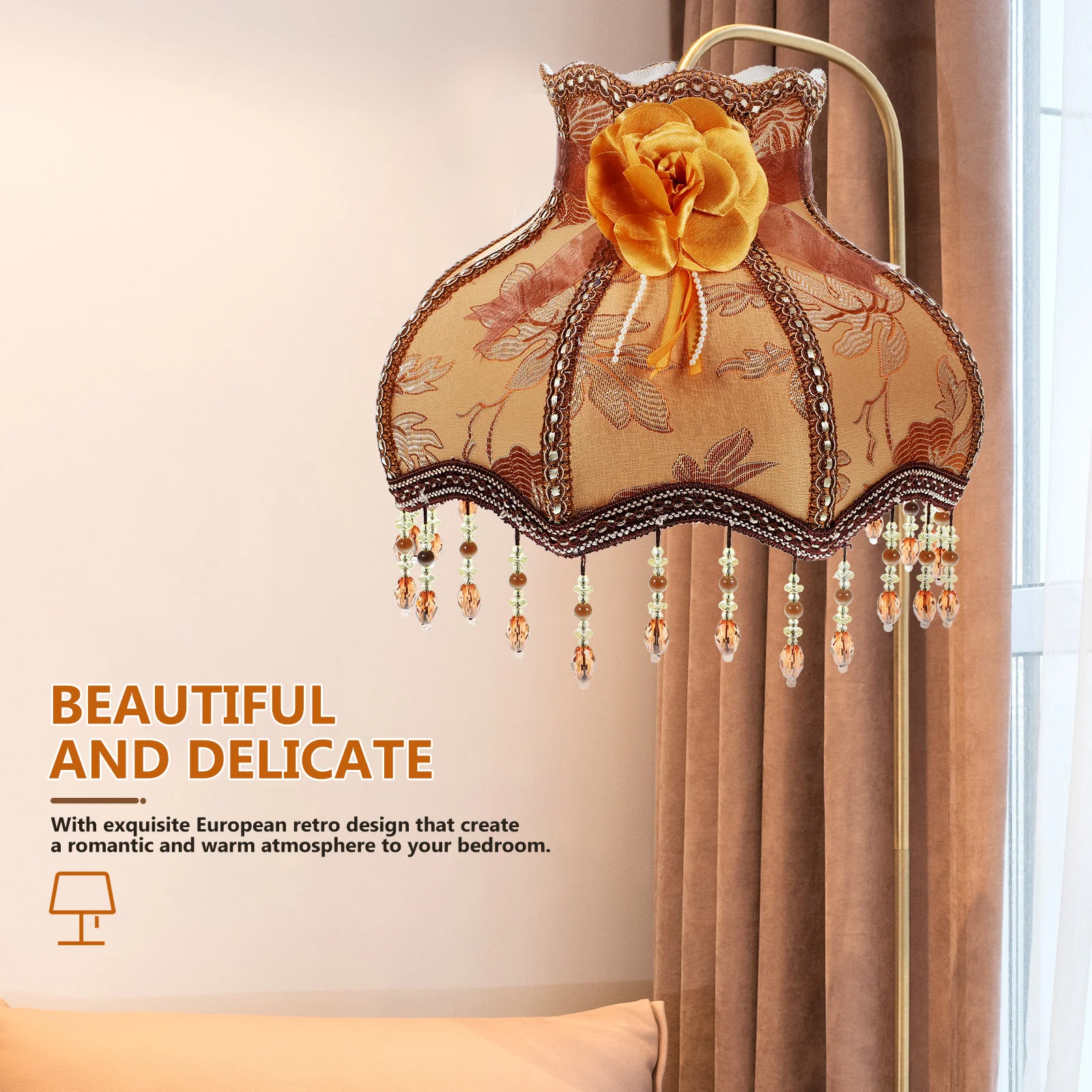 

Retro Fabric Lampshade Victorian Style Coffee Linen Table Lamp Cover Cloth Bell Shaped European Bedroom Living Room Wall Lamp