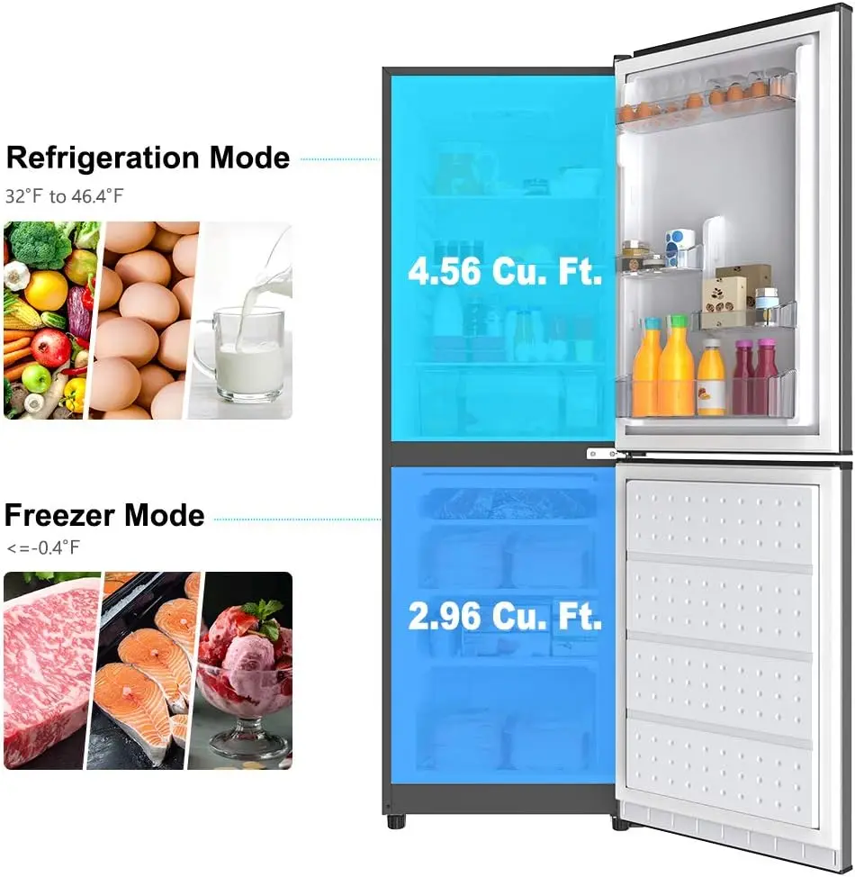 Doppeltüriger Kühlschrank, einstellbare elektrische Thermostatsteuerung mit oberem Montage-Gefrierschrankfach, 12,0 Cu.Ft, Edelstahl, 12