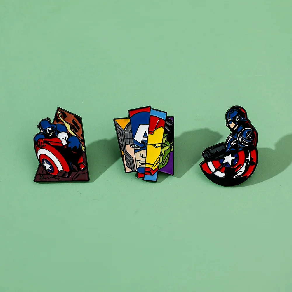 European and American Cartoon Marvel Superhero Character Metal Badge Captain America Alloy Drip Oil Brooch Accessory Toys Anime