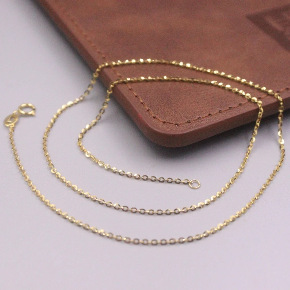 

Real Pure 18K Yellow Gold Chain Women Lucky 1.4mm O Link Necklace 16.5inch/1.7g