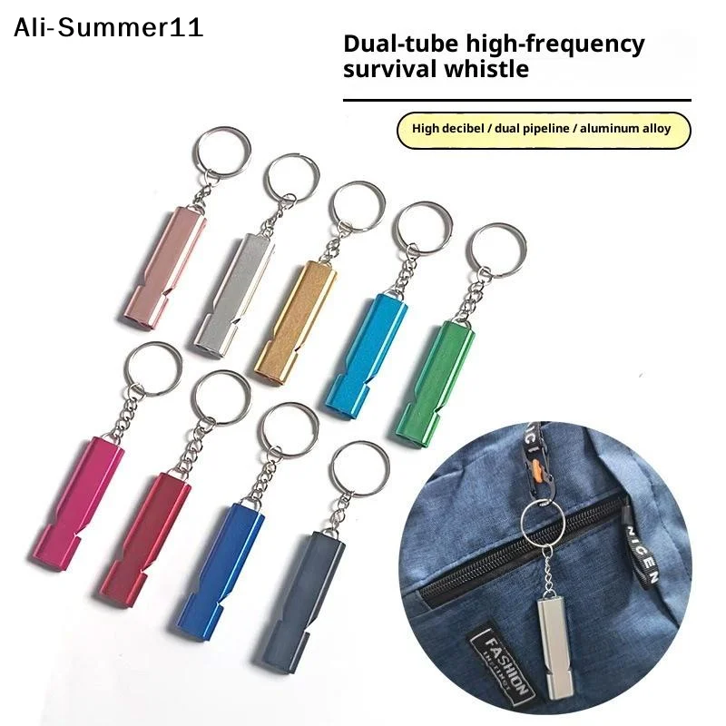 【A6L】Doppelfrequenz-Überlebenspfeife, flache Metallpfeife für Outdoor-Wanderungen, Klettern, Notfallpfeife, Cheerleading-Souvenirs