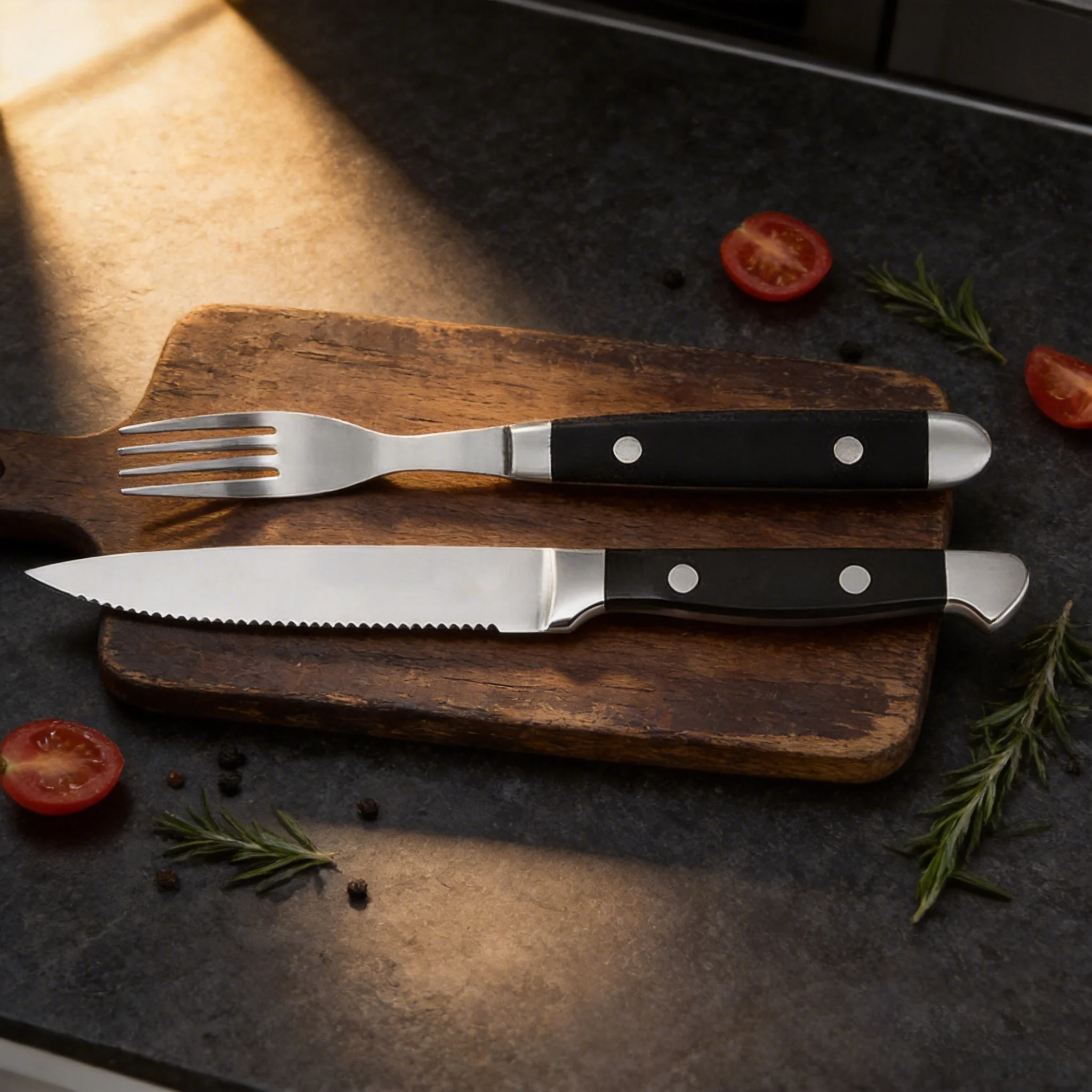 Stainless Steel Steak Knife and Fork Set, Serrated Steak Knife in 1/2/4/6/8 Pieces, Suitable for Restaurant and Home Dinners