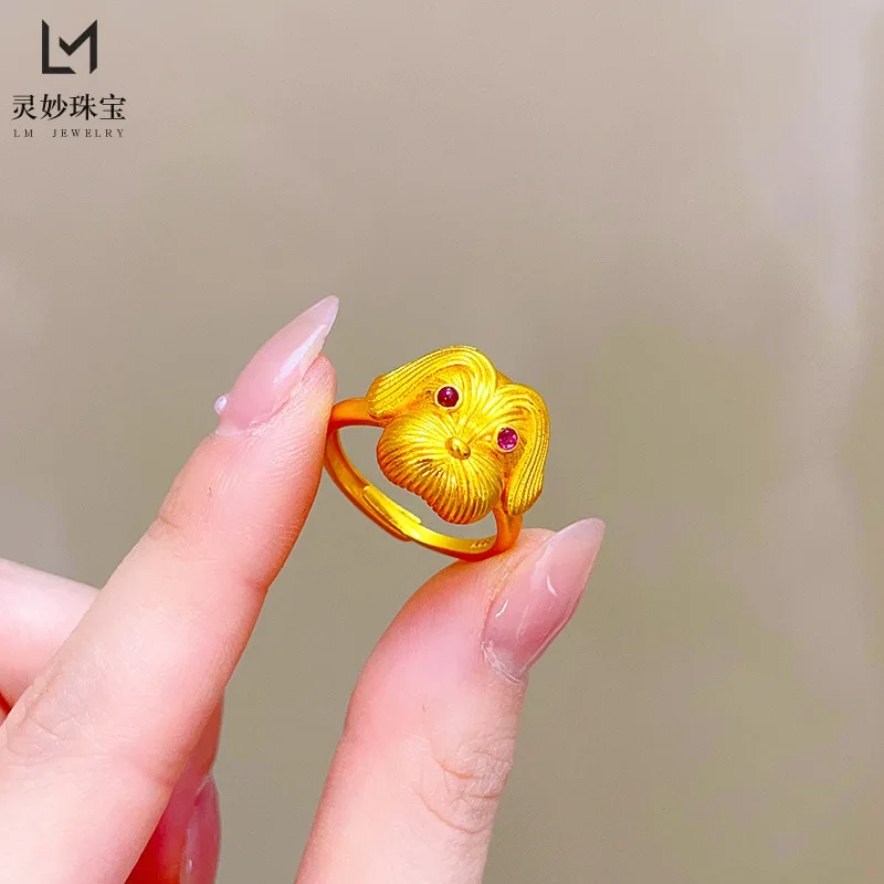 

Роскошные ювелирные изделия из настоящего золота 9999, кольцо для щенка для мужчин и женщин, открывающееся регулируемое животное, индивидуальный подарок на день рождения