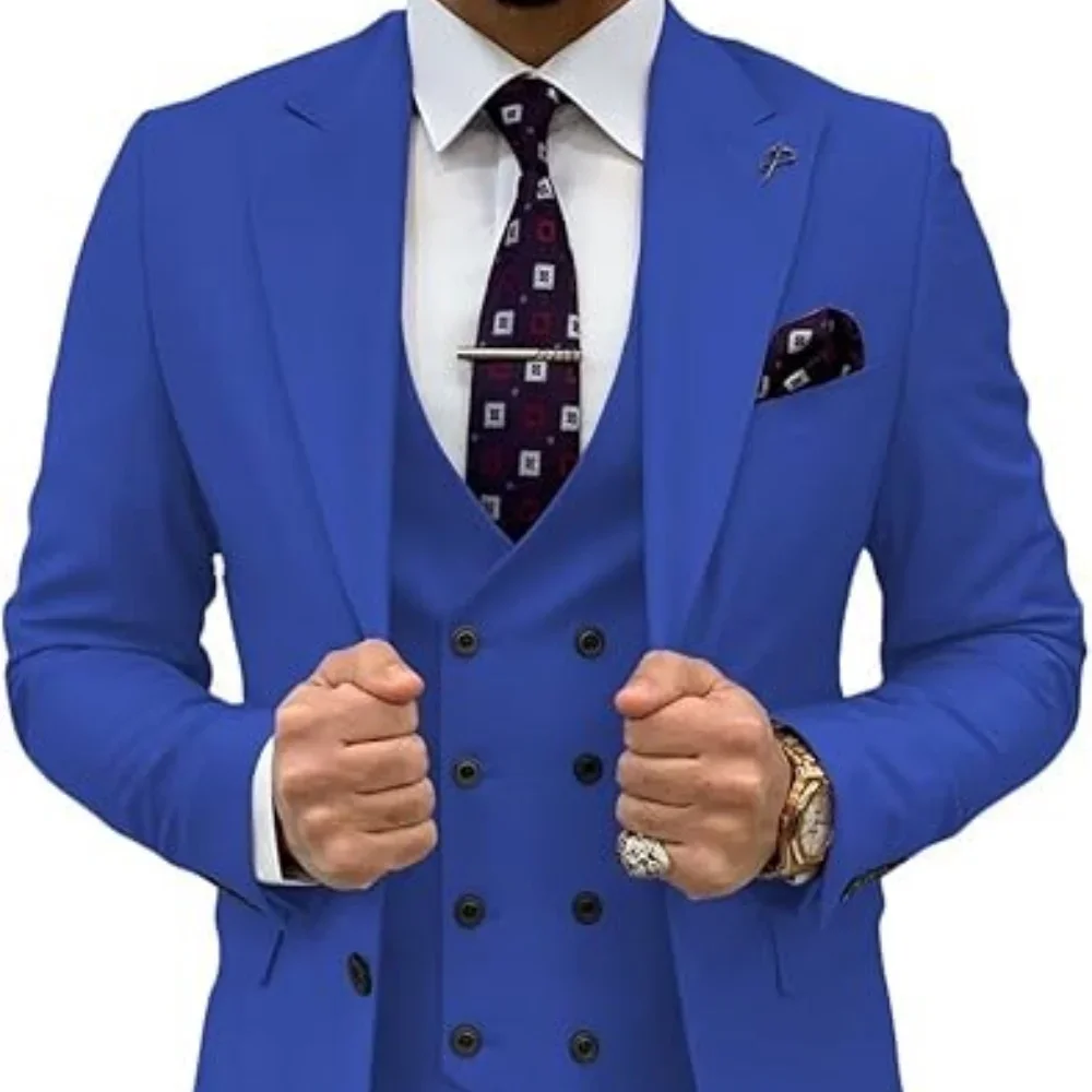 

Suit (Blazer+ Vest + Trousers) Men's Fashionable Gentleman Business British Style Solid-color Banquet Host Casual Wedding Suit