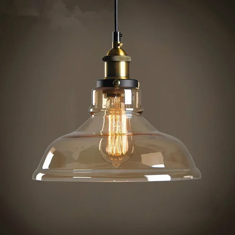 Retro American Style Industrial Wind Glass Chandelier Rural Nordic Restaurant Lamp Aar Loft Lamp Single Chandelier