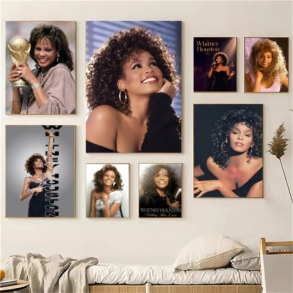 Whitney Houston Singer Poster Self-adhesive Living Room Bedroom Party Bar Decor Moisture-proof Fade-resistant HD
