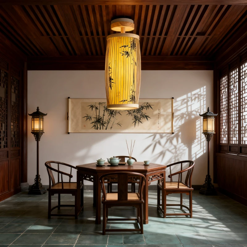 النمط الصيني الخيزران الفن الخيزران أضواء السقف الإبداعية زن المقهى مطعم فندق وعاء ساخن متجر B & B النمط الياباني