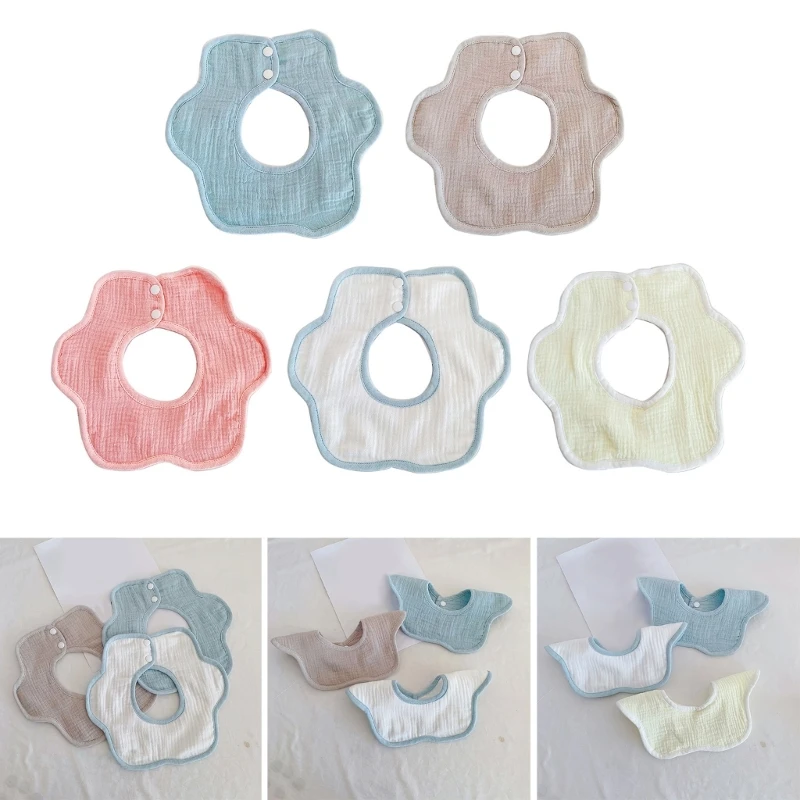 2024 New Baby Bib for Eating Newborn Drooling Bib Saliva Towel High Absorbent Burp Cloth Infant Unisex petal-shaped Neck Scarf