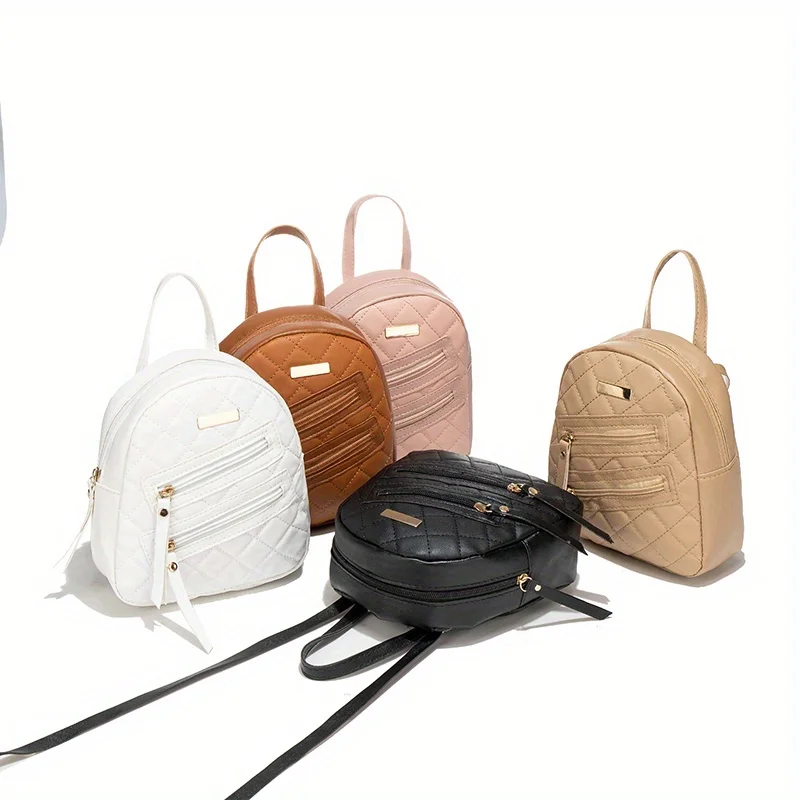 

New solid color trendy backpack niche tilt decorative zipper backpack women's bag simple casual versatile backpack