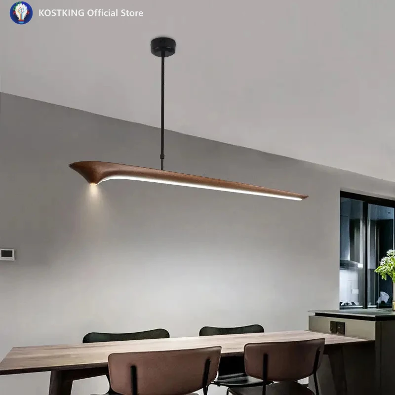 

Nordic Black Walnut Solid Wood LED Pendant Light Restaurant Kitchen Tea Room Office Desk Study Designer Light Fixture