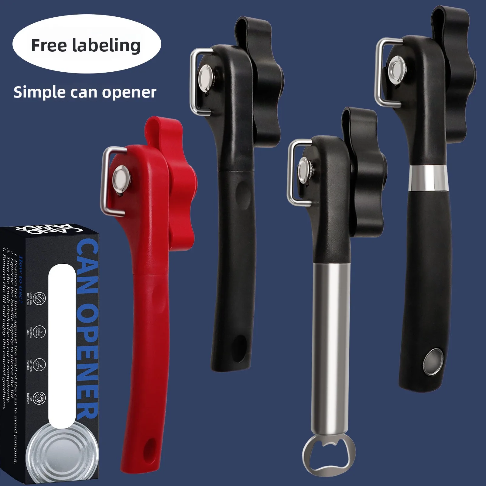 Manual Safety Can Opener Stainless Steel Can Knife Household Single Handle Side Multi-function Can Opener