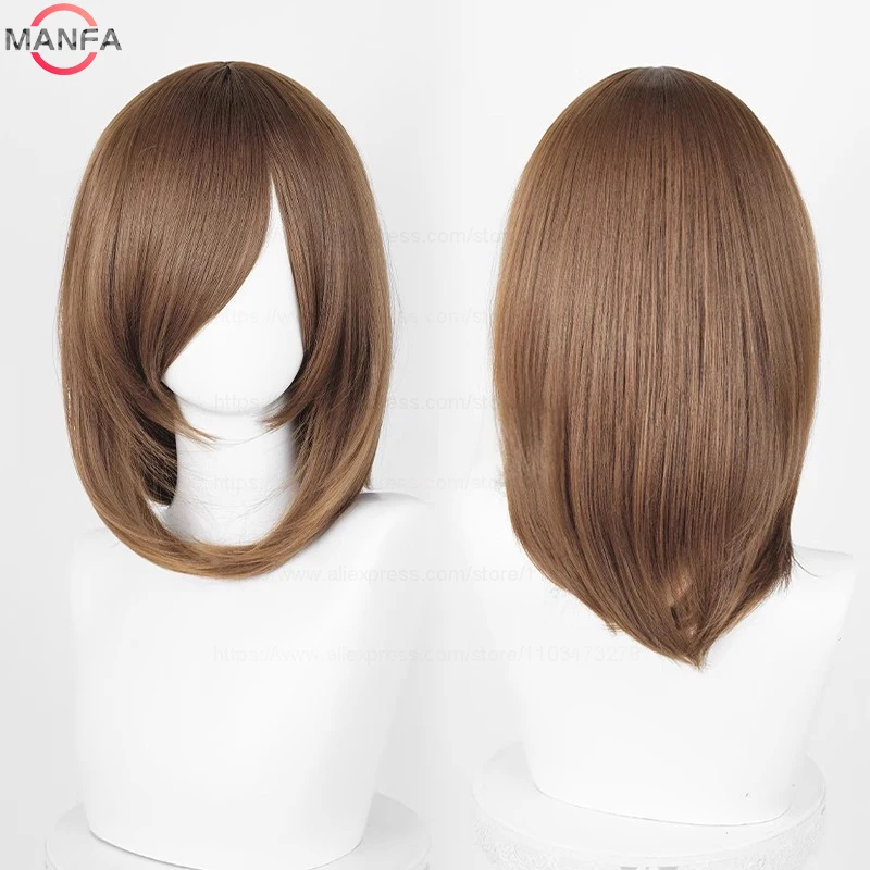 Peluca de cosplay anime básica de 40cm, flequillo, colores: rubio, negro, blanco, rojo, rosa, verde, marrón, dorado, azul, resistente al calor, sintética 6