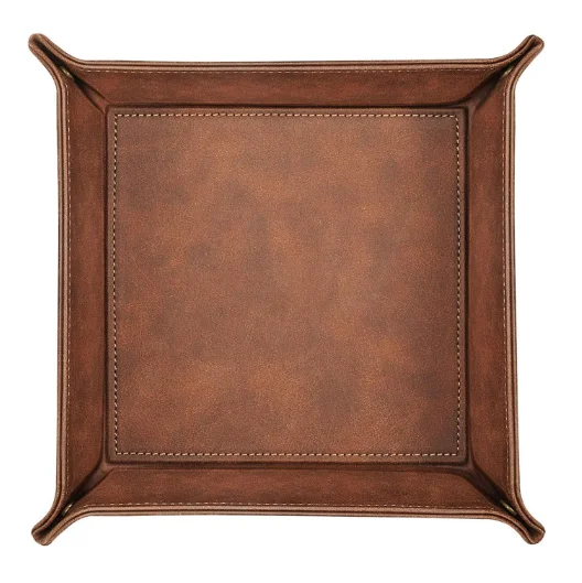 Retro PU leather tray handmade creative rectangular desk decoration can store keychain glasses watch
