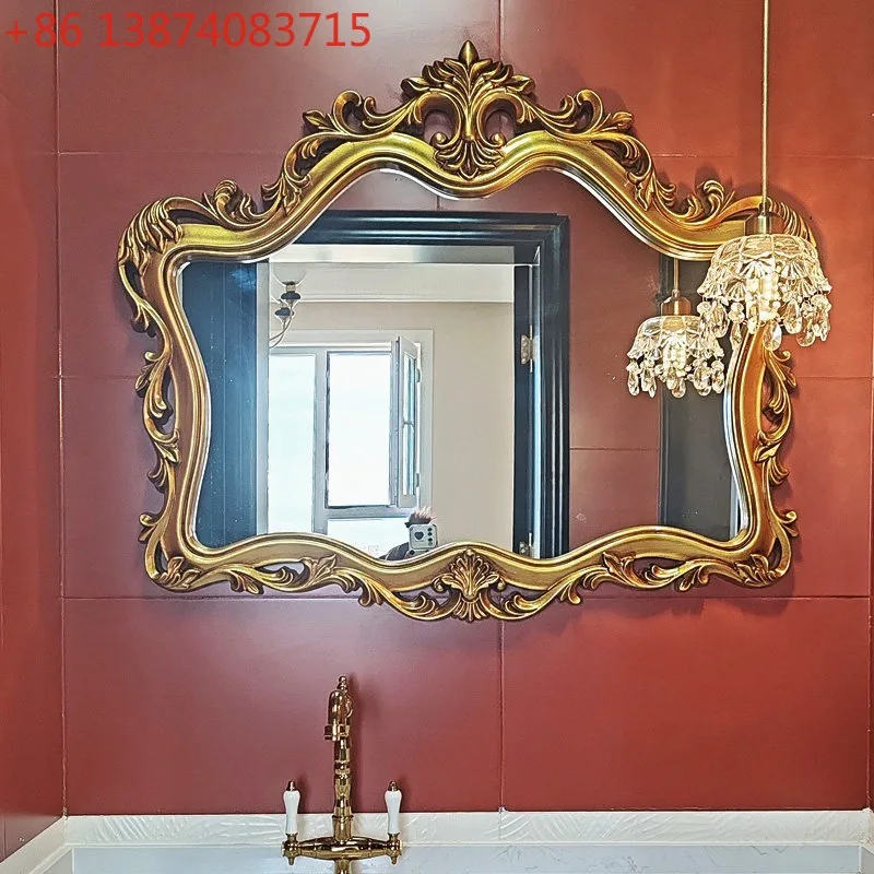 European French retro bathroom mirror, American bathroom wall-mounted mirror, carved dressing