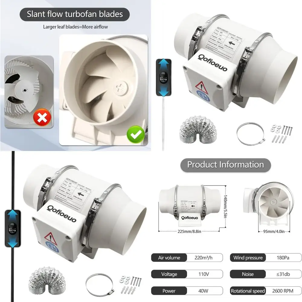 

4 Inch Inline AC Vent Blower with 1.5M Pipe for Low Noise Ventilation and 3D Printer Enclosure