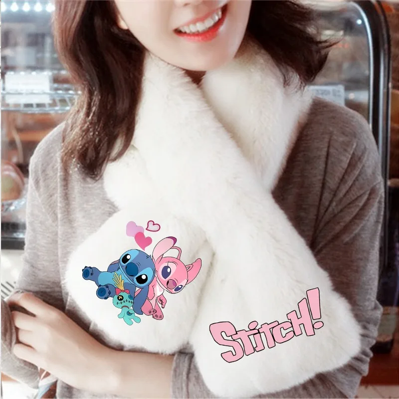 Disney Anime Scarf Lilo & Stitch Imitation Rabbit Fur Scarves Soft Comfortable Warm Cartoon Scarf Winter Child Girl Kawaii Gifts