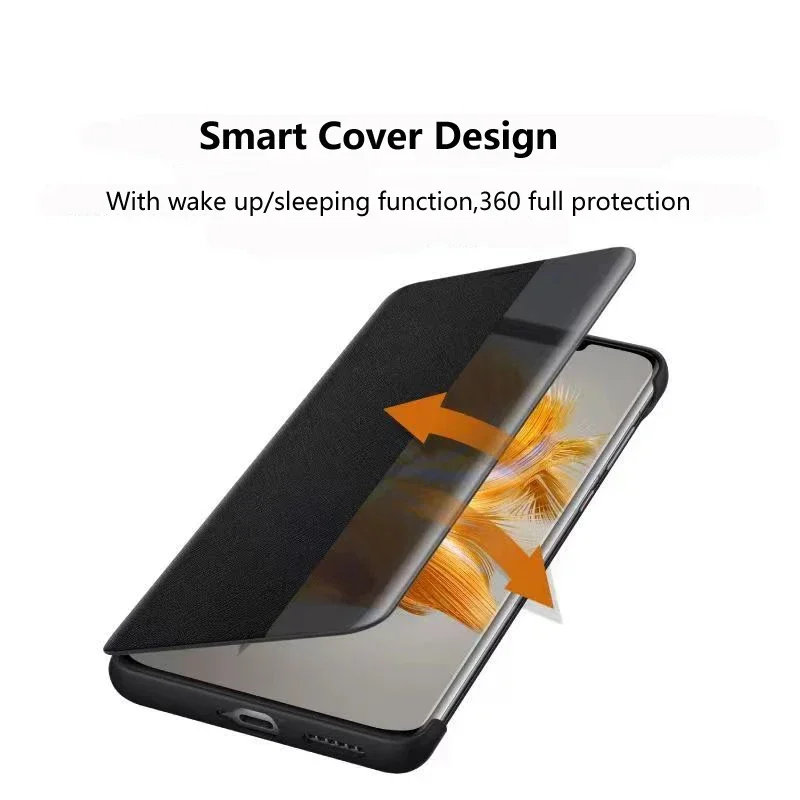 Original Smart View Case For Huawei Mate 60 Pro Auto Sleep Wake Up Flip Cover Luxury Leather Phone Shell For Mate60 Fundas Capa