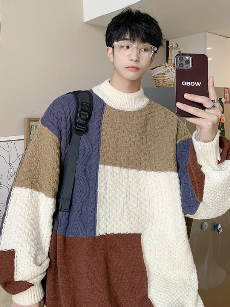 

Американский ретро-свитер в полоску, вязаный, с круглым вырезом, свободного кроя, осенне-зимний, мужской, подростковый, повседневный, удобный, из полиэфирного волокна