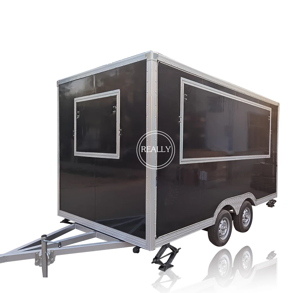 Best Selling Mobile Food Trucks United States Standard Custom Service 4m Black Fast Food Truck With Kitchen Equipment