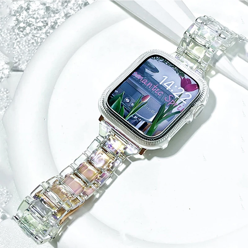 Transparent Laser Strap for Apple Watch Band 44mm 45 42 40 38 41 49mm Clear Rainbow Wristband for iWatch Series 9 8 SE 7 6 5 4 3