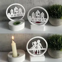 Gypsum Mold Epoxy Resin Insert Cards Decoration Familie Lovers Silicone Molds Circular House Wax Candle Candlestick Ornaments