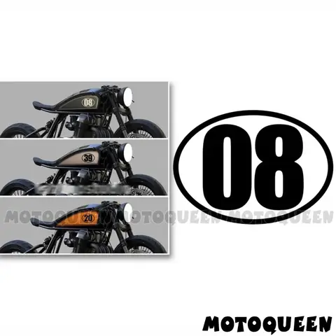 4X Custom Cafe Racer Number Vintage Motorcycle Car Decal Oval Fuel Tank Side Cover Wind Helmet Stickers For Honda Suzuki Harley
