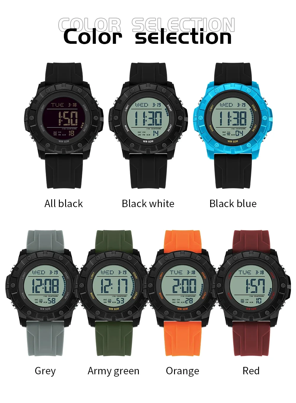 SANDA 2176 패션 남자 전자 시계 스포츠 단일 디스플레이 다기능 LED 달력 방수 학생 전자 시계